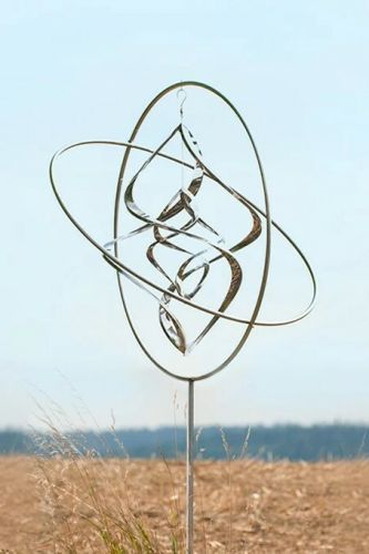 Medium Mirror | Windspiel Gyroskop mit Bodenstab | Edelstahl | 100x80 cm