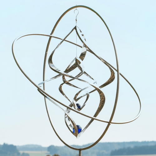 Medium Mirror | Windspiel Gyroskop mit Bodenstab | Edelstahl | 100x80 cm